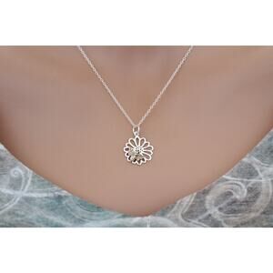 Sterling Silver Daisy Charm with Bronze Bee Necklace